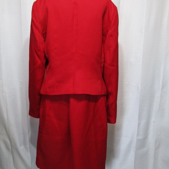 Vintage NYP Suits Red Dress Suit Set Skirt and Jacket Size 14 Long Sleeve Career - Picture 5 of 12
